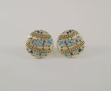 Large Signed Vintage John Hardy Sterling Silver & 18K Yellow Gold Round Kali Lavafire Omega Pierced Earrings w/ Blue Topaz Aquamarine, and Iolite