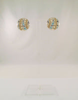 Large Signed Vintage John Hardy Sterling Silver & 18K Yellow Gold Round Kali Lavafire Omega Pierced Earrings w/ Blue Topaz Aquamarine, and Iolite