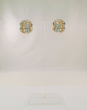 Large Signed Vintage John Hardy Sterling Silver & 18K Yellow Gold Round Kali Lavafire Omega Pierced Earrings w/ Blue Topaz Aquamarine, and Iolite