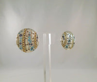 Large Signed Vintage John Hardy Sterling Silver & 18K Yellow Gold Round Kali Lavafire Omega Pierced Earrings w/ Blue Topaz Aquamarine, and Iolite