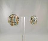 Large Signed Vintage John Hardy Sterling Silver & 18K Yellow Gold Round Kali Lavafire Omega Pierced Earrings w/ Blue Topaz Aquamarine, and Iolite