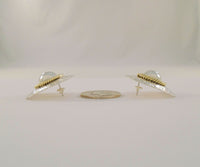 Large Handcrafted Signed Vintage Laton Taxco Mexican Hammered Sterling Silver w/ Gold Rope Half Dome on Square Bold Pierced Earrings
