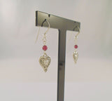 Long Signed Vintage Sterling Silver & Amethyst Dangle Hook Earrings w/ Southwest Stamped Hearts