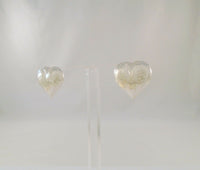 Large Signed Vintage Sterling Silver Hand Etched Western Scroll Repousse Puffy Heart Pierced Earrings