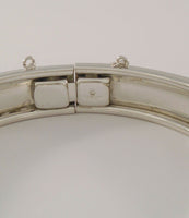 Signed Vintage Sterling Silver 11.5mm Wide Crosshatch Design Cut & Milled Concave Hinged Bangle Bracelet 7"