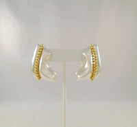 Big Bold Handcrafted Signed Vintage Taxco Mexican Repousse 950 Sterling Silver Freeform Modernist French Clip Pierced Earrings w/ Applied Gold Caviar Beading