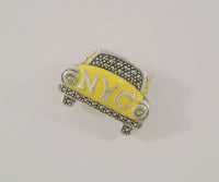 Detailed Signed Vintage Judith Jack Sterling Silver Yellow Enamel & Marcasite Dimensional New York City Taxi Cab Pin or Brooch NY