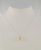 Vintage Solid 14K Yellow Gold & Natural Creamy White Seed Pearls Open Heart Pendant Necklace 16.5"