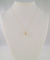Vintage Solid 14K Yellow Gold & Natural Creamy White Seed Pearls Open Heart Pendant Necklace 16.5"