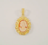 Detailed Handcrafted Vintage or Antique Filigree 800 Silver w/ Yelllow Gold Vermeil Carved Shell Lady Cameo Fancy Pendant