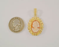 Detailed Handcrafted Vintage or Antique Filigree 800 Silver w/ Yelllow Gold Vermeil Carved Shell Lady Cameo Fancy Pendant