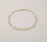 Vintage Signed Italian Sterling Silver 5mm Wide Classic Figaro Link Bracelet or Anklet 8" Long Heavy