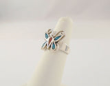 Handcrafted Vintage Southwest Rope Sterling Silver Mosaic Blue Turquoise & Red Coral Inlay Butterfly Ring Size 5.5