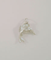 Detailed Vintage Carved Dimensional Sterling Silver Leaping Sailfish Double Sided Bracelet Charm or Pendant Fish