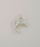 Detailed Vintage Carved Dimensional Sterling Silver Leaping Sailfish Double Sided Bracelet Charm or Pendant Fish
