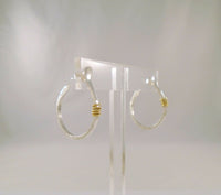 Large 32mm Handcrafted Vintage Hammered Sterling Silver w/ Gold Spiral Wrap Detail Modernist Hoop Earrings