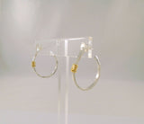 Large 32mm Handcrafted Vintage Hammered Sterling Silver w/ Gold Spiral Wrap Detail Modernist Hoop Earrings