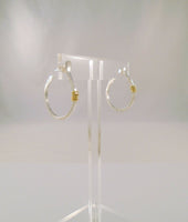 Large 32mm Handcrafted Vintage Hammered Sterling Silver w/ Gold Spiral Wrap Detail Modernist Hoop Earrings