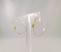 Large 32mm Handcrafted Vintage Hammered Sterling Silver w/ Gold Spiral Wrap Detail Modernist Hoop Earrings