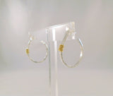 Large 32mm Handcrafted Vintage Hammered Sterling Silver w/ Gold Spiral Wrap Detail Modernist Hoop Earrings