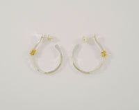 Large 32mm Handcrafted Vintage Hammered Sterling Silver w/ Gold Spiral Wrap Detail Modernist Hoop Earrings