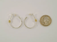 Large 32mm Handcrafted Vintage Hammered Sterling Silver w/ Gold Spiral Wrap Detail Modernist Hoop Earrings