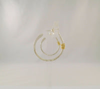 Large 32mm Handcrafted Vintage Hammered Sterling Silver w/ Gold Spiral Wrap Detail Modernist Hoop Earrings