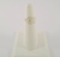 Romantic Signed Vintage L. Vernon Carved Pansy Design Sterling Silver Spoon Bypass Ring w/ " L " Initial Size 5