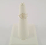 Romantic Signed Vintage L. Vernon Carved Pansy Design Sterling Silver Spoon Bypass Ring w/ " L " Initial Size 5