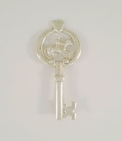 Detailed Vintage or Antique Sterling Silver Carved & Cut Out Repousse Horse & Rider Heart Key Pin or Brooch Equestrian