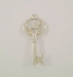 Detailed Vintage or Antique Sterling Silver Carved & Cut Out Repousse Horse & Rider Heart Key Pin or Brooch Equestrian