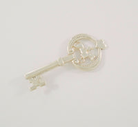 Detailed Vintage or Antique Sterling Silver Carved & Cut Out Repousse Horse & Rider Heart Key Pin or Brooch Equestrian