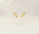 Detailed Signed Vintage 14K Solid Yellow Gold & Vivid Green Faceted Peridot Shooting Falling Star Stud Pierced Earrings