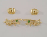 Detailed Signed Vintage 14K Solid Yellow Gold & Vivid Green Faceted Peridot Shooting Falling Star Stud Pierced Earrings