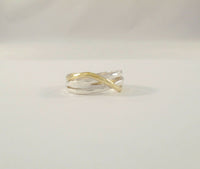 Chunky and Bold Signed Vintage Silpada Modernist Hammered Sterling Silver w/ Yellow Gold Wavy Dimensional 8mm Wide Triple Band RingSize 8