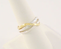 Chunky and Bold Signed Vintage Silpada Modernist Hammered Sterling Silver w/ Yellow Gold Wavy Dimensional 8mm Wide Triple Band RingSize 8