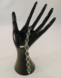 Detailed Vintage12.7mm Wide Sterling Silver & Cabochon Green Chalcedony Bracelet w/ Southwestern Scrollwork Dot & Rope Design 7.5"