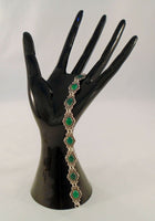 Detailed Vintage12.7mm Wide Sterling Silver & Cabochon Green Chalcedony Bracelet w/ Southwestern Scrollwork Dot & Rope Design 7.5"