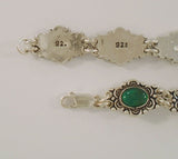 Detailed Vintage12.7mm Wide Sterling Silver & Cabochon Green Chalcedony Bracelet w/ Southwestern Scrollwork Dot & Rope Design 7.5"