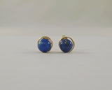 Large Vintage 14K Solid Yellow Gold & Spiral Set 11mm Round Vivid Blue Lapis Lazuli Ball Stud Pierced Earrings