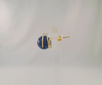 Large Vintage 14K Solid Yellow Gold & Spiral Set 11mm Round Vivid Blue Lapis Lazuli Ball Stud Pierced Earrings