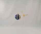 Large Vintage 14K Solid Yellow Gold & Spiral Set 11mm Round Vivid Blue Lapis Lazuli Ball Stud Pierced Earrings