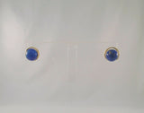 Large Vintage 14K Solid Yellow Gold & Spiral Set 11mm Round Vivid Blue Lapis Lazuli Ball Stud Pierced Earrings