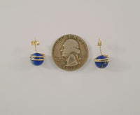 Large Vintage 14K Solid Yellow Gold & Spiral Set 11mm Round Vivid Blue Lapis Lazuli Ball Stud Pierced Earrings