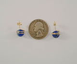 Large Vintage 14K Solid Yellow Gold & Spiral Set 11mm Round Vivid Blue Lapis Lazuli Ball Stud Pierced Earrings