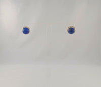 Large Vintage 14K Solid Yellow Gold & Spiral Set 11mm Round Vivid Blue Lapis Lazuli Ball Stud Pierced Earrings