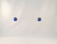 Large Vintage 14K Solid Yellow Gold & Spiral Set 11mm Round Vivid Blue Lapis Lazuli Ball Stud Pierced Earrings