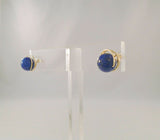 Large Vintage 14K Solid Yellow Gold & Spiral Set 11mm Round Vivid Blue Lapis Lazuli Ball Stud Pierced Earrings