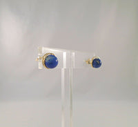 Large Vintage 14K Solid Yellow Gold & Spiral Set 11mm Round Vivid Blue Lapis Lazuli Ball Stud Pierced Earrings