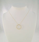 Sparkly, Signed Vintage Solid 14K Yellow Gold w/ Canary & White Diamonds Eternity Circle Pendant Necklace 19"